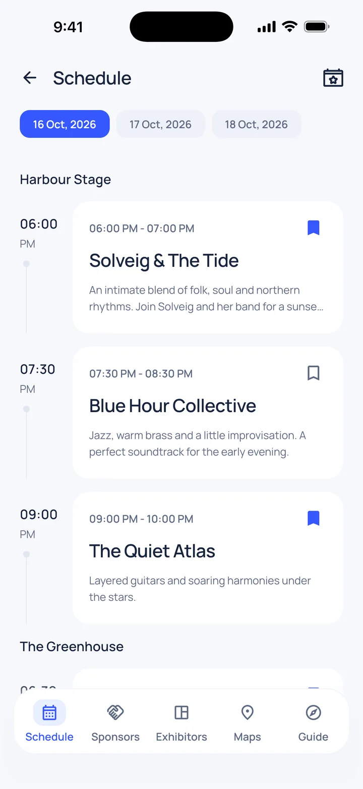 Day-by-day line-up of sessions